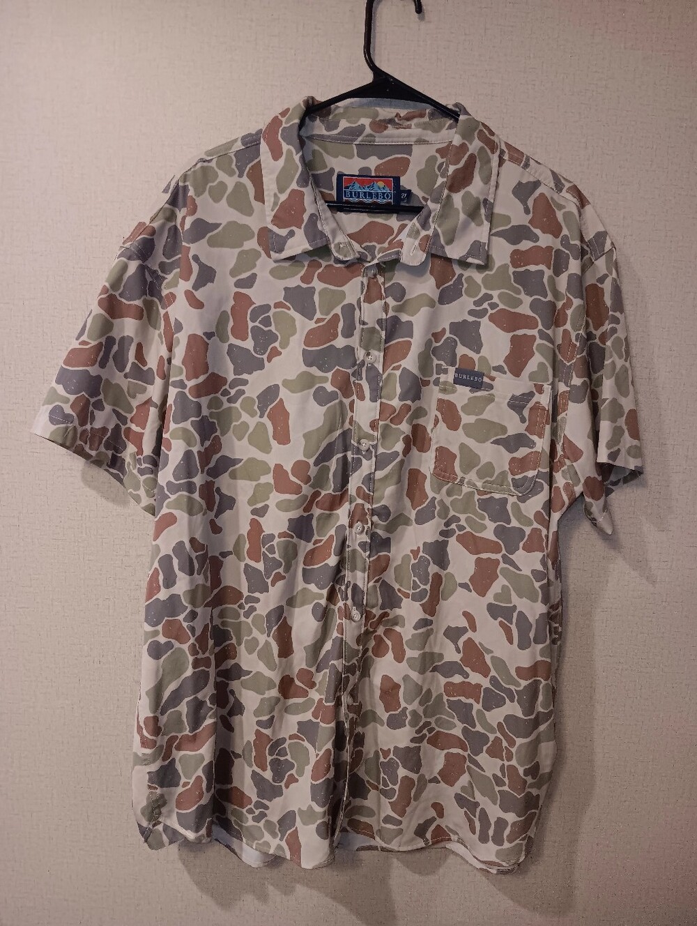 BURLEBO Casual Short-Sleeve Button-Up Shirt in Beige, Brown, Olive Sz 2XL Camo